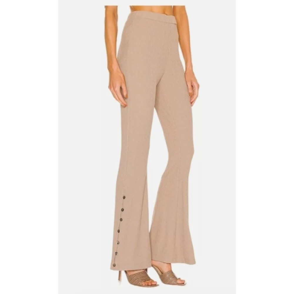LPA Flare Pants Womens Medium Tan‎ Ribbed Knit Button Trim Boho Revolve
